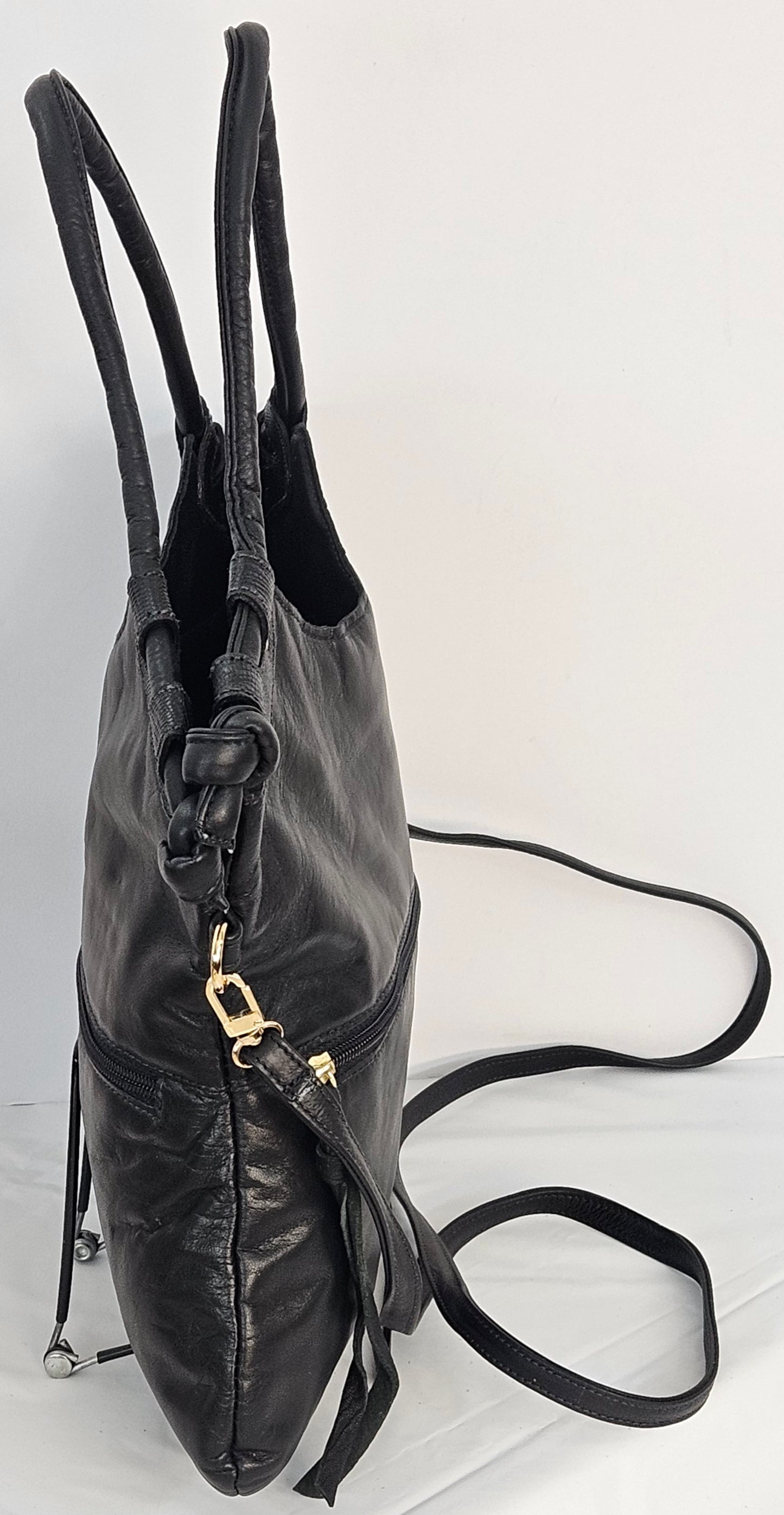 Black Genuine Leather bag #TR11-12.Made in USA.
