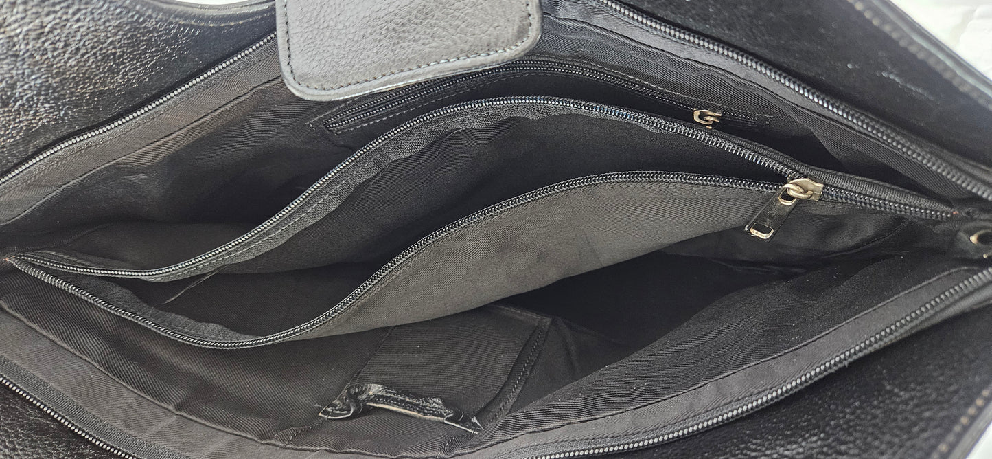 Black Genuine Leather Handbag #TRA3Bk-weng