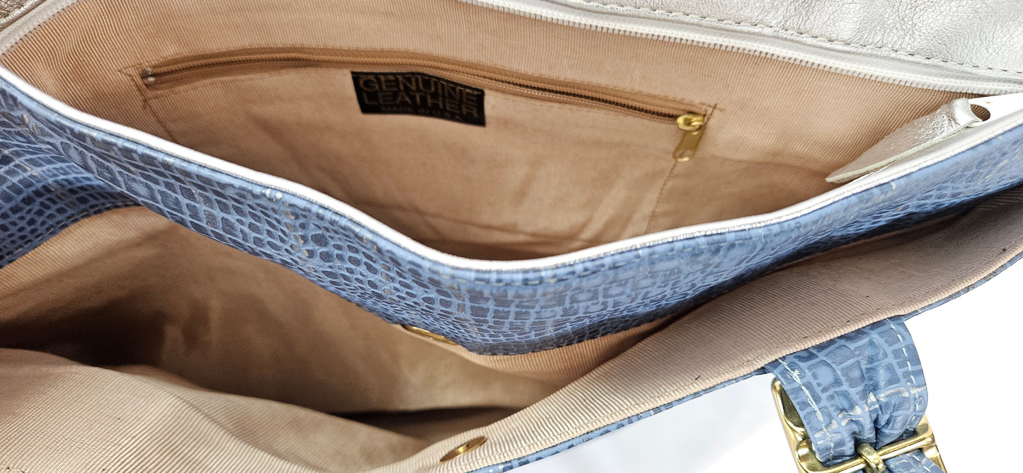 Denim blue print Genuine Leather bag #TR11-13.Made in USA(031525)