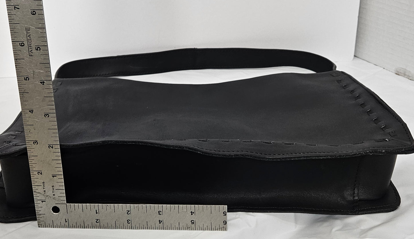 Black Cowhide Genuine Leather Shoulder Handbag.TRH5.