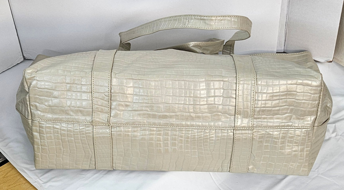 Taupe print Genuine Leather Largest Hand Made Handbag. #TR11-15Taupe-L-1.Made in USA(050325)