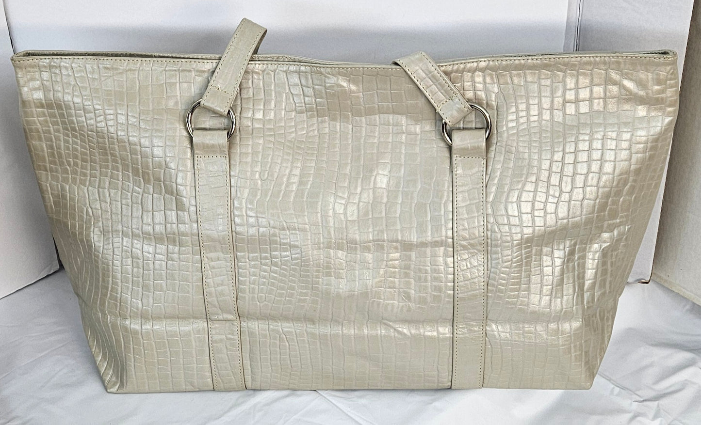 Taupe print Genuine Leather Largest Hand Made Handbag. #TR11-15Taupe-L-1.Made in USA(050325)