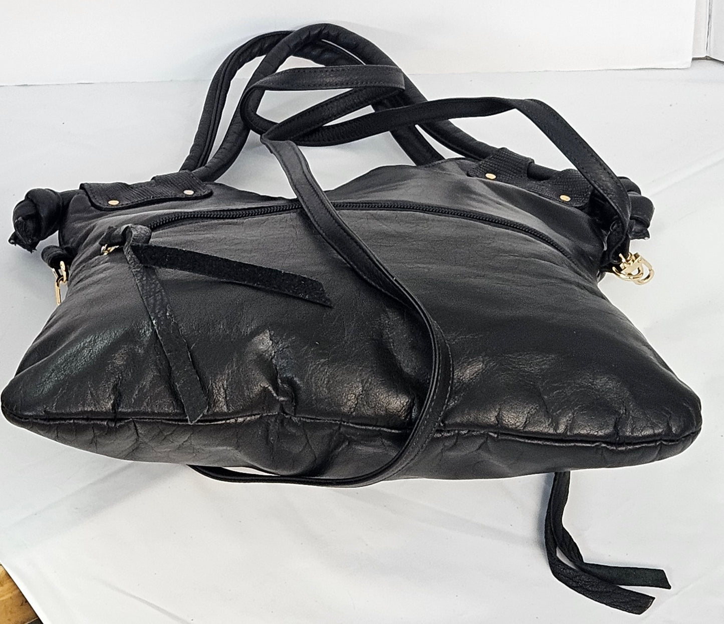 Black Genuine Leather bag #TR11-12.Made in USA.