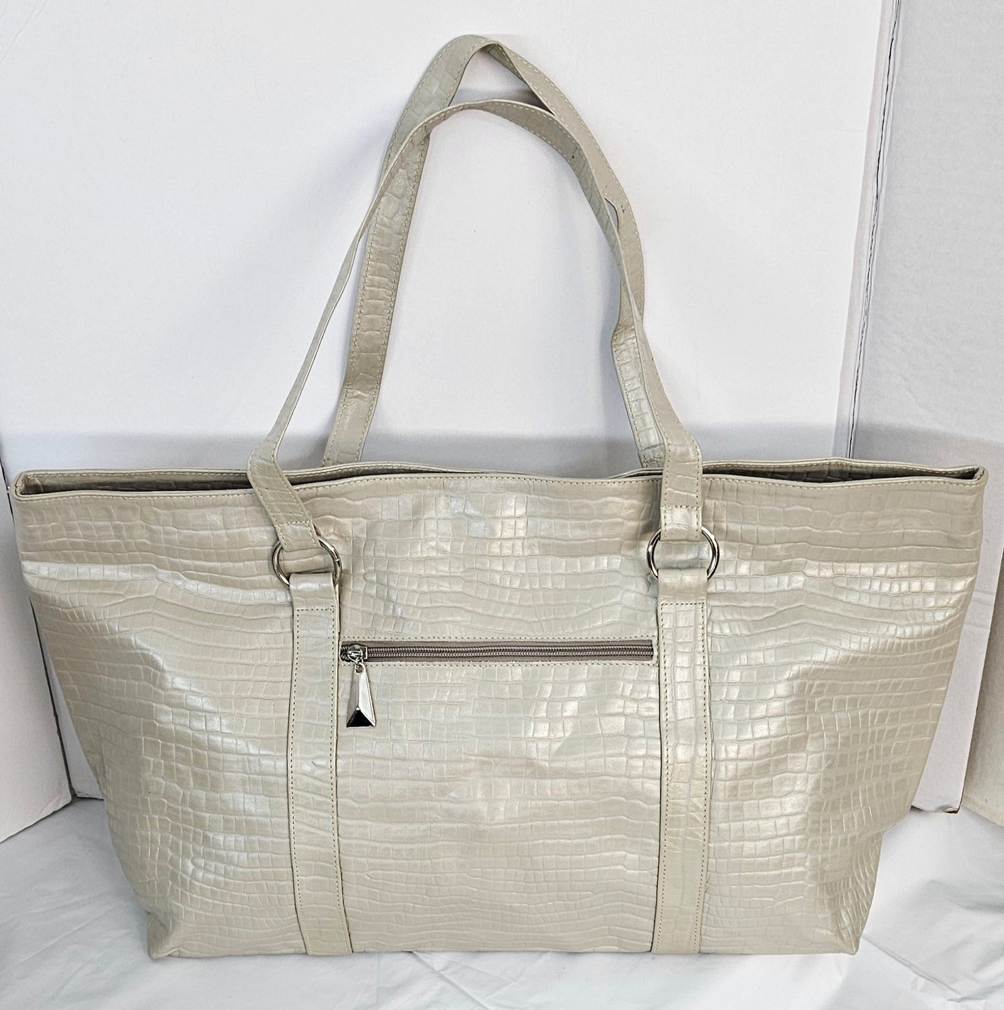 Taupe print Genuine Leather Largest Hand Made Handbag. #TR11-15Taupe-L-1.Made in USA(050325)