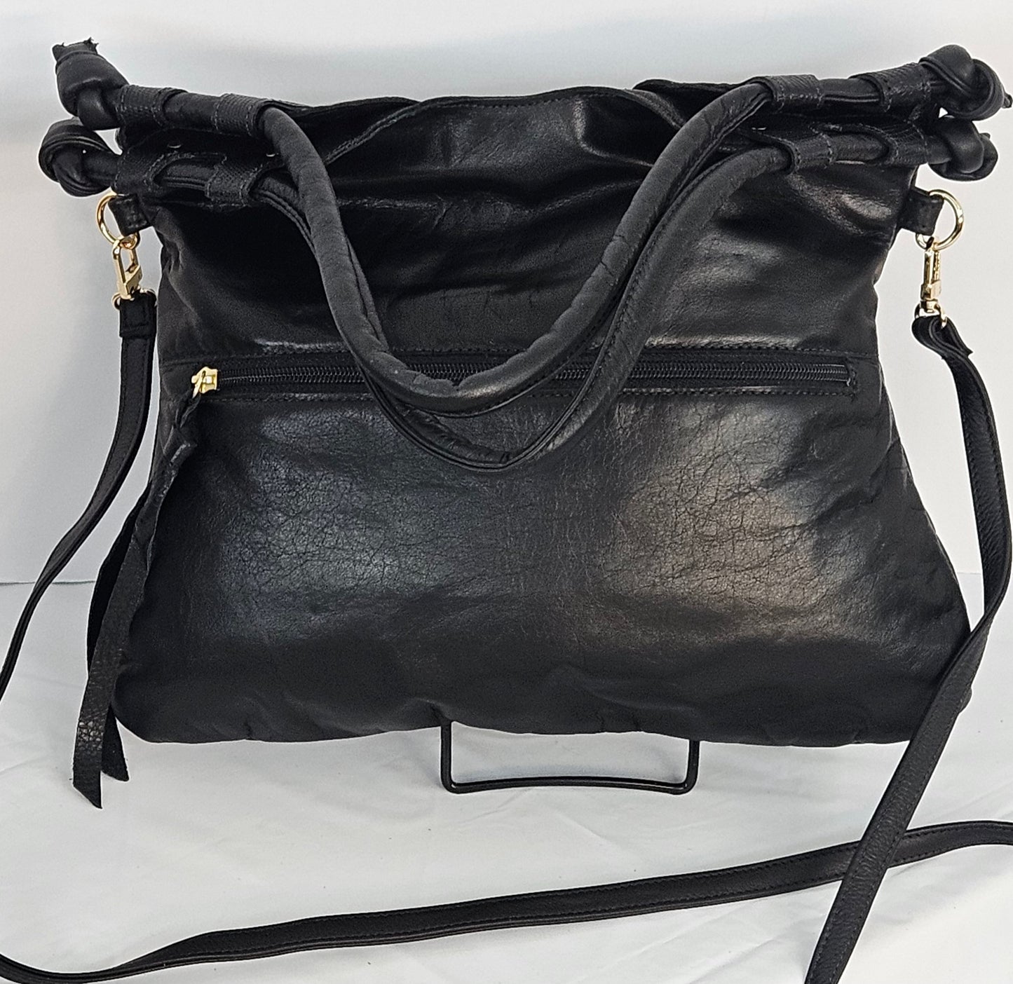 Black Genuine Leather bag #TR11-12.Made in USA.