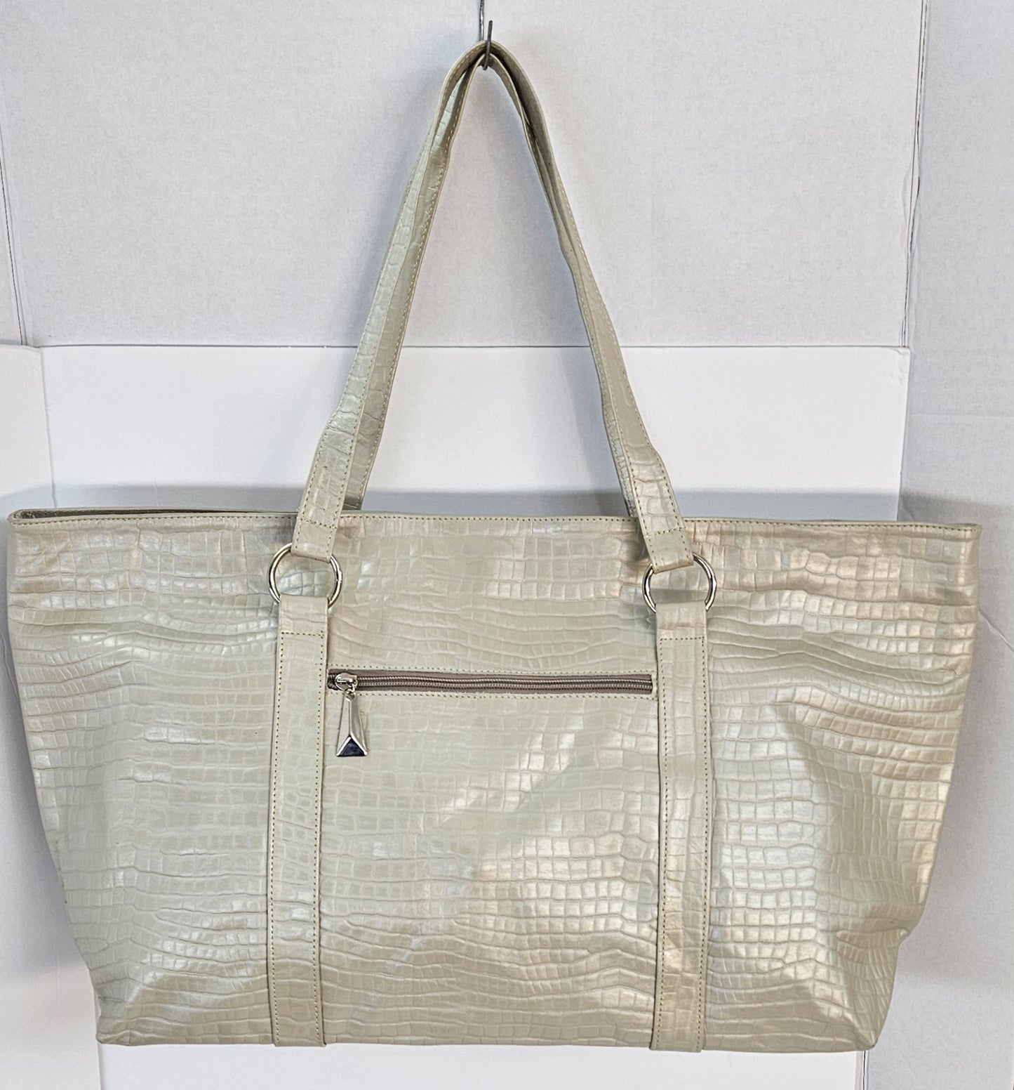 Taupe print Genuine Leather Largest Hand Made Handbag. #TR11-15Taupe-L-1.Made in USA(050325)