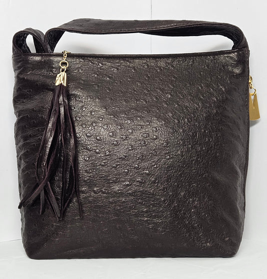 Brown Chocolate Ostrich Leather handbag #TR843Ostrich. Made in the United States.