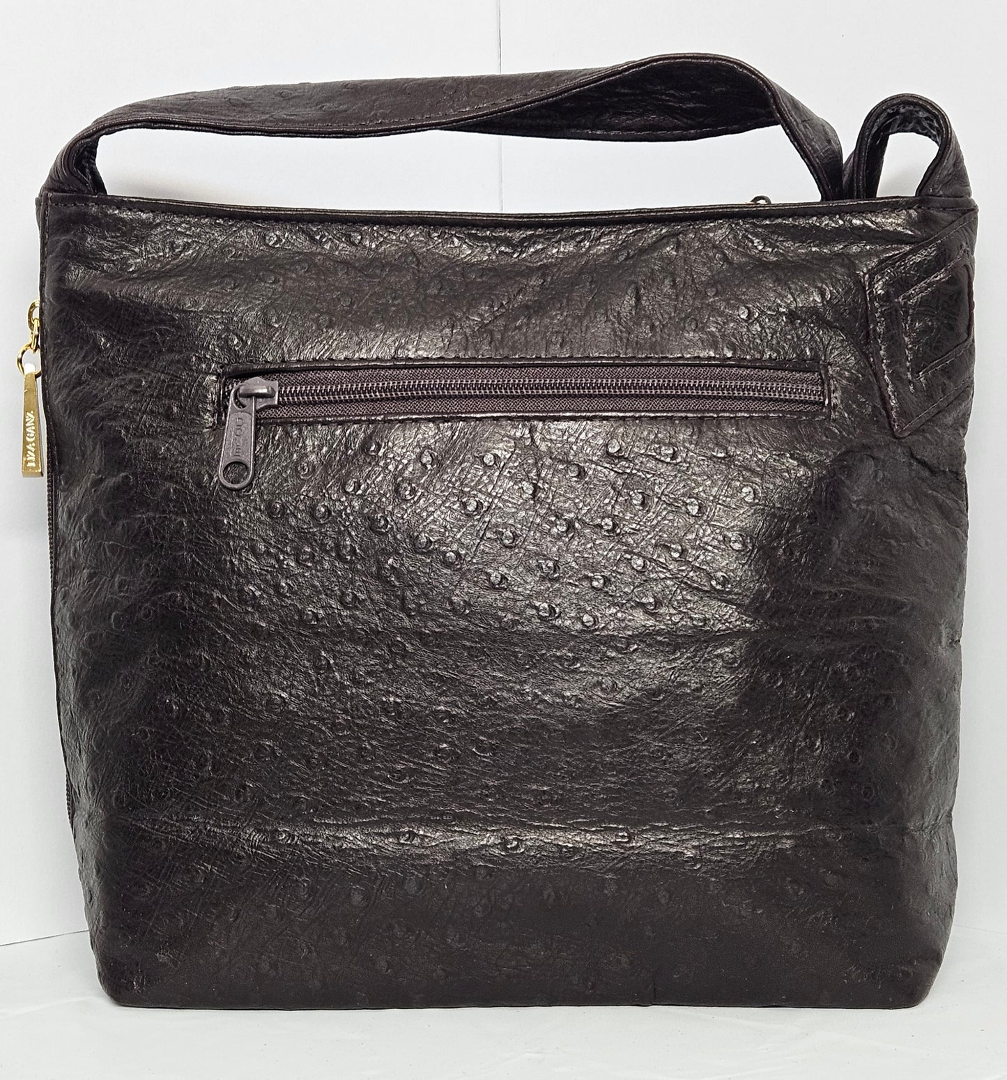 Brown Chocolate Ostrich Leather handbag #TR843Ostrich. Made in the United States.