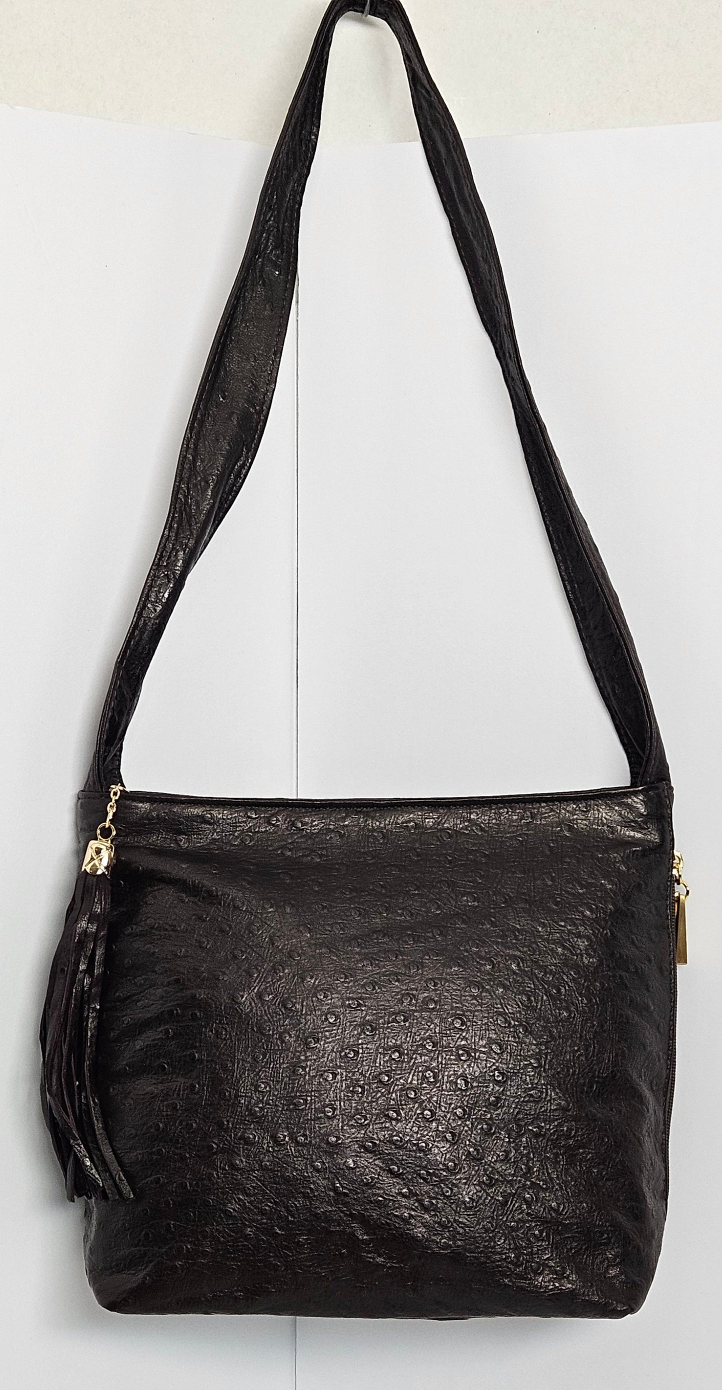 Brown Chocolate Ostrich Leather handbag #TR843Ostrich. Made in the United States.