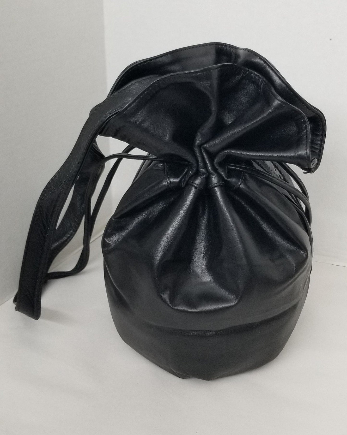 Black Patent Leather Shoulder Bag, Zigzag Design, Made in USA