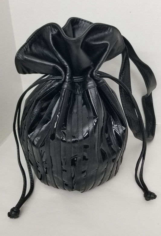 Black Patent Leather Shoulder Bag, Zigzag Design, Made in USA