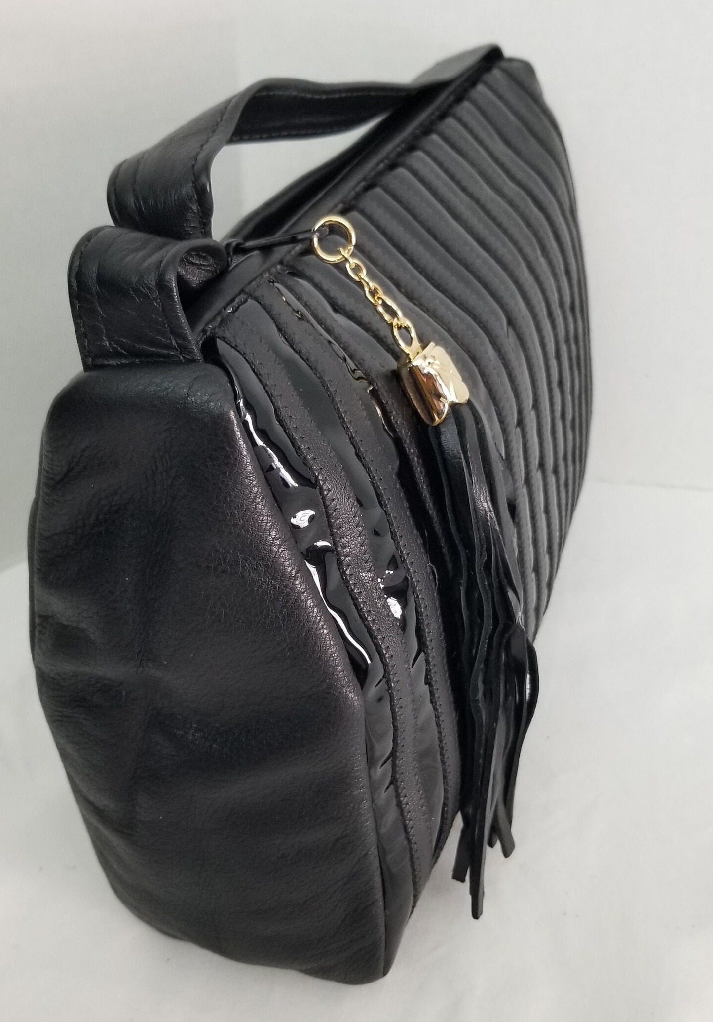 Black with Black Patton Stripe Genuine Leather Crossbody Handbag#TR2018BZ for women,girls,Universal Use for Special events Soft. Made in USA