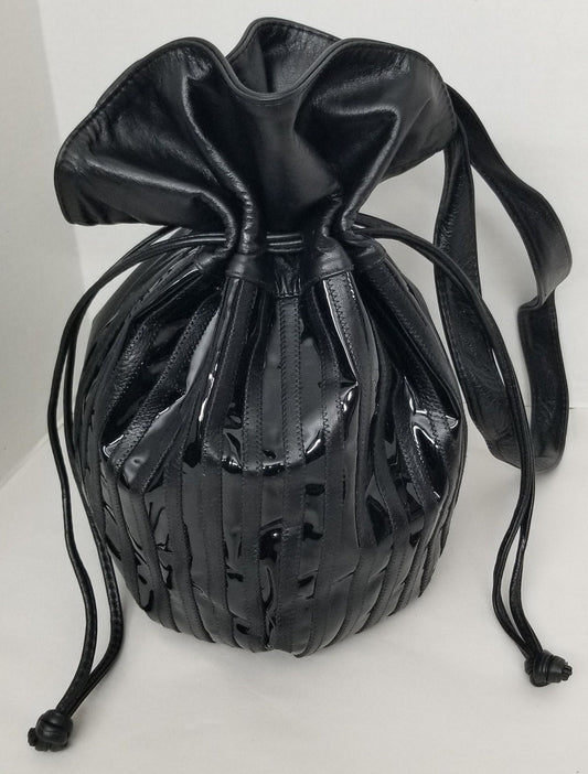 Drowsting Black with Patton Leather,Basket bag,zigzags works,Spacial design,unique,Ladies Purse,Genuine Leather,Made in USA,Shoulder bag,for