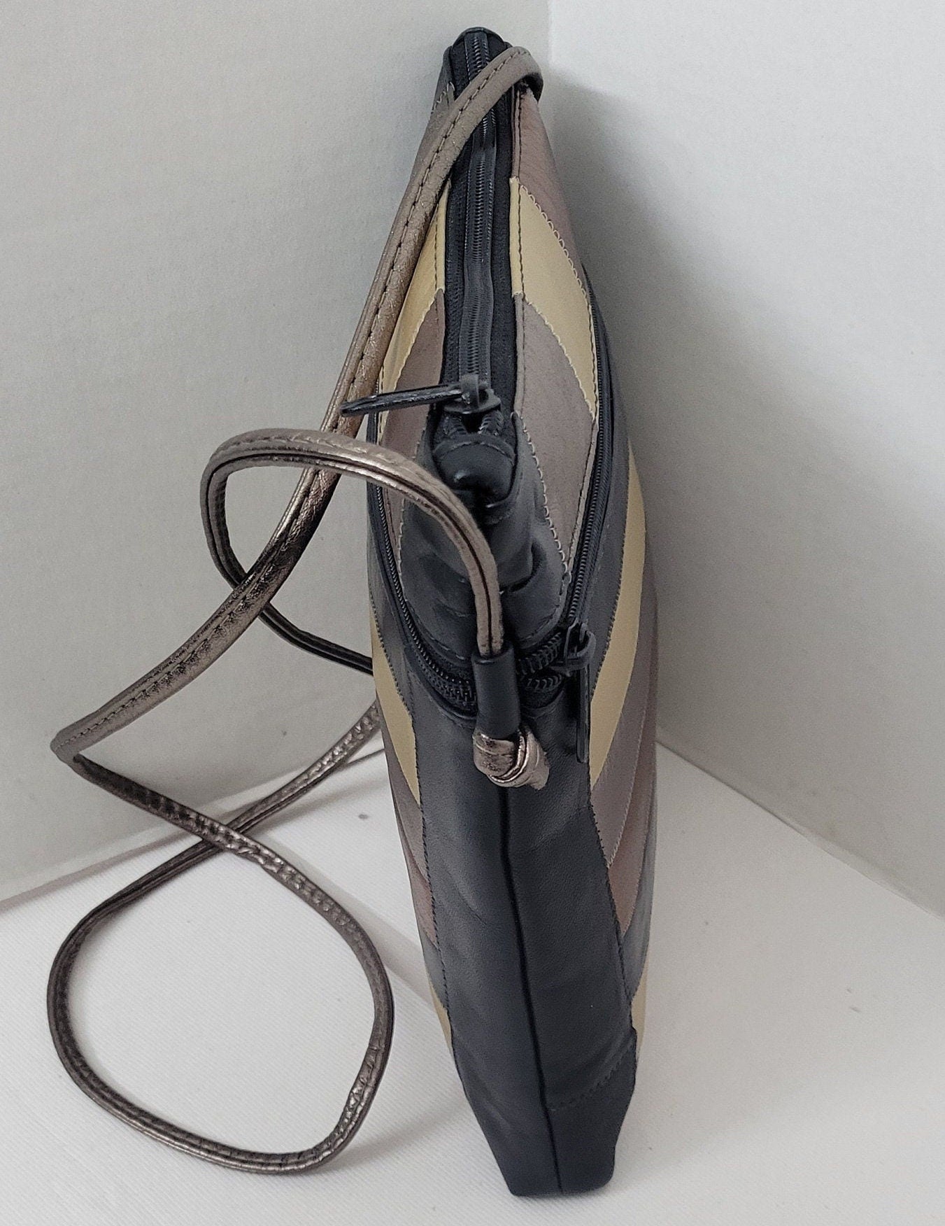 Crossbody Black Multi color Leather Purse Style TR#305-1BKM