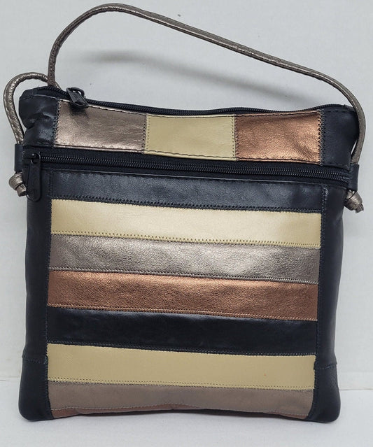 Crossbody Black Multi color Leather Purse Style TR#305BKM