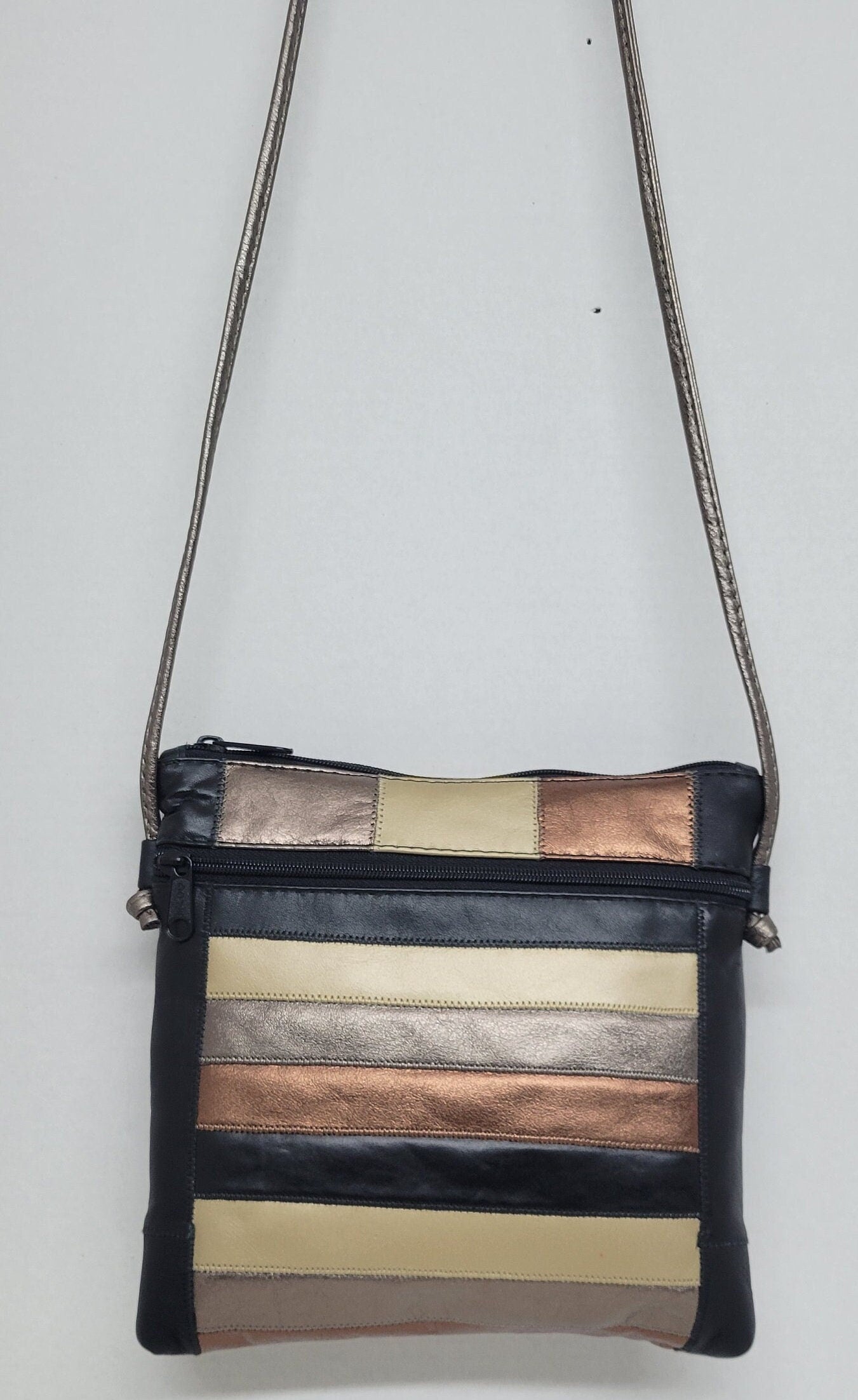 Crossbody Black Multi color Leather Purse Style TR#305BKM