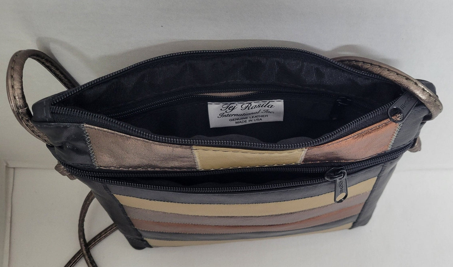 Crossbody Black Multi color Leather Purse Style TR#305BKM