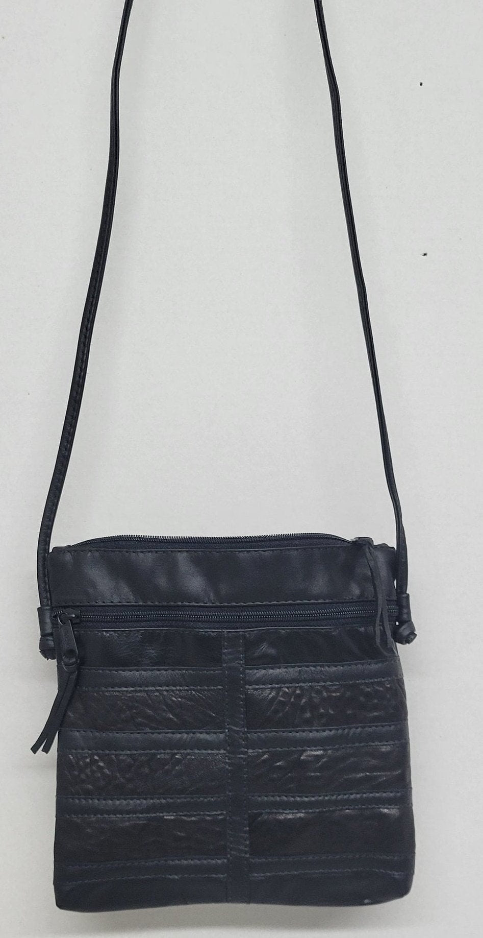Black Leather Patchwork Crossbody Purse, USA Made