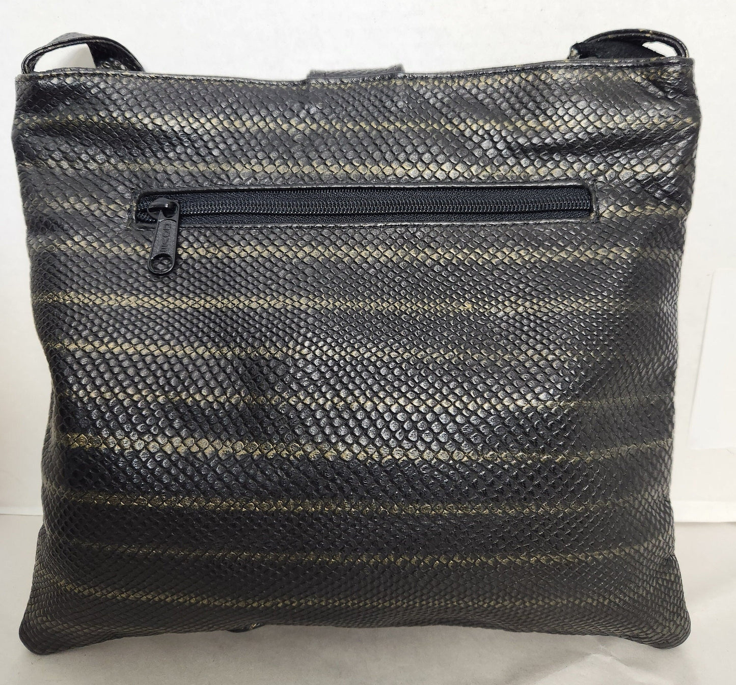 Two Tone Leather Print Crossbody Purse with Ring - Made in USA