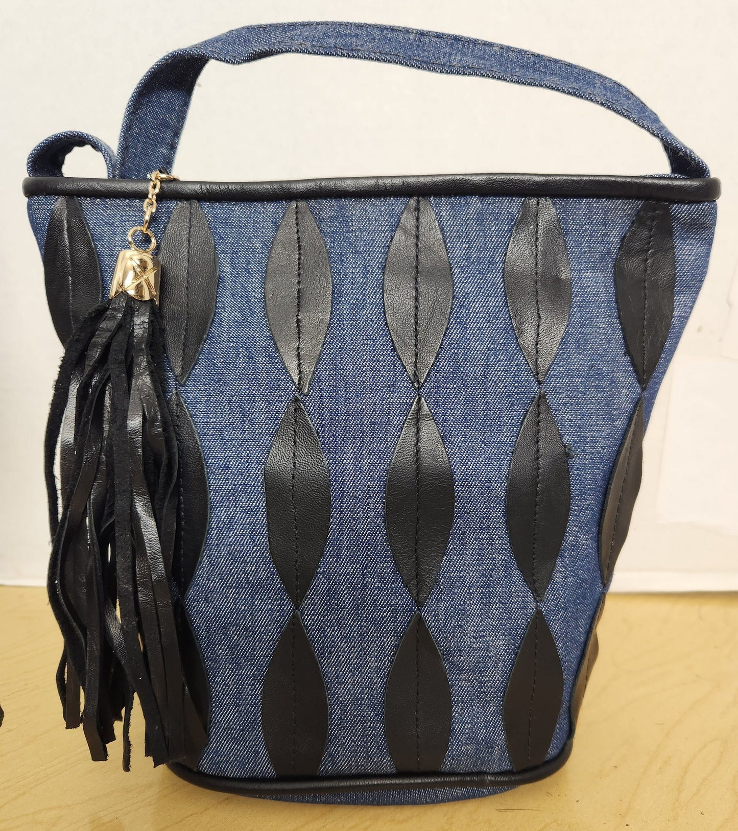 Blue Denim Basket Crossbody Handbag for all!,Gift for Mom,her,girls.Denim with Black Leather design Purses Light weigh.