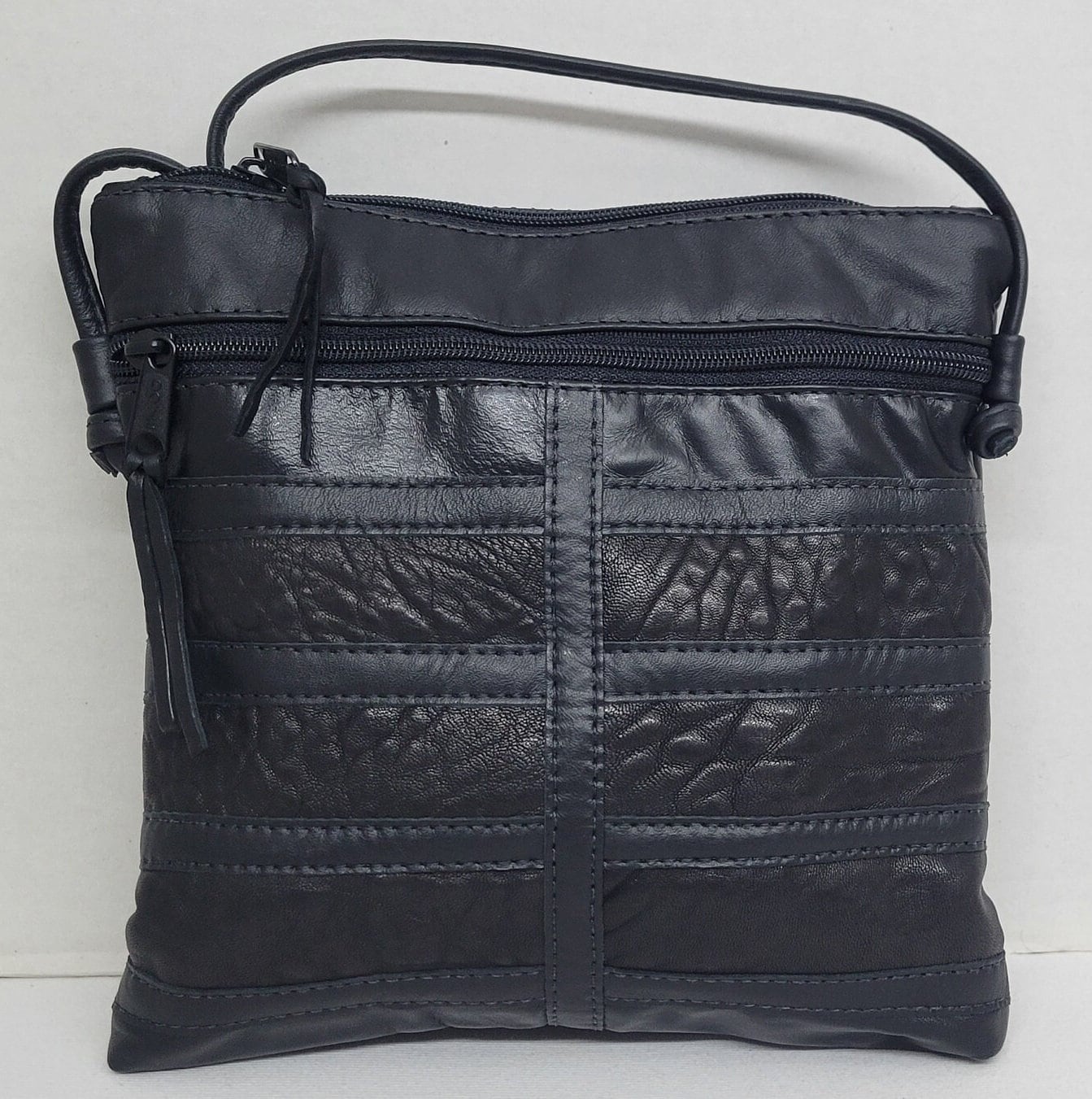 Black Leather Patchwork Crossbody Purse, USA Made
