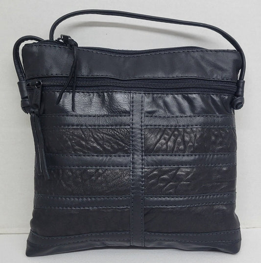 Black Leather Patchwork Crossbody Purse, USA Made