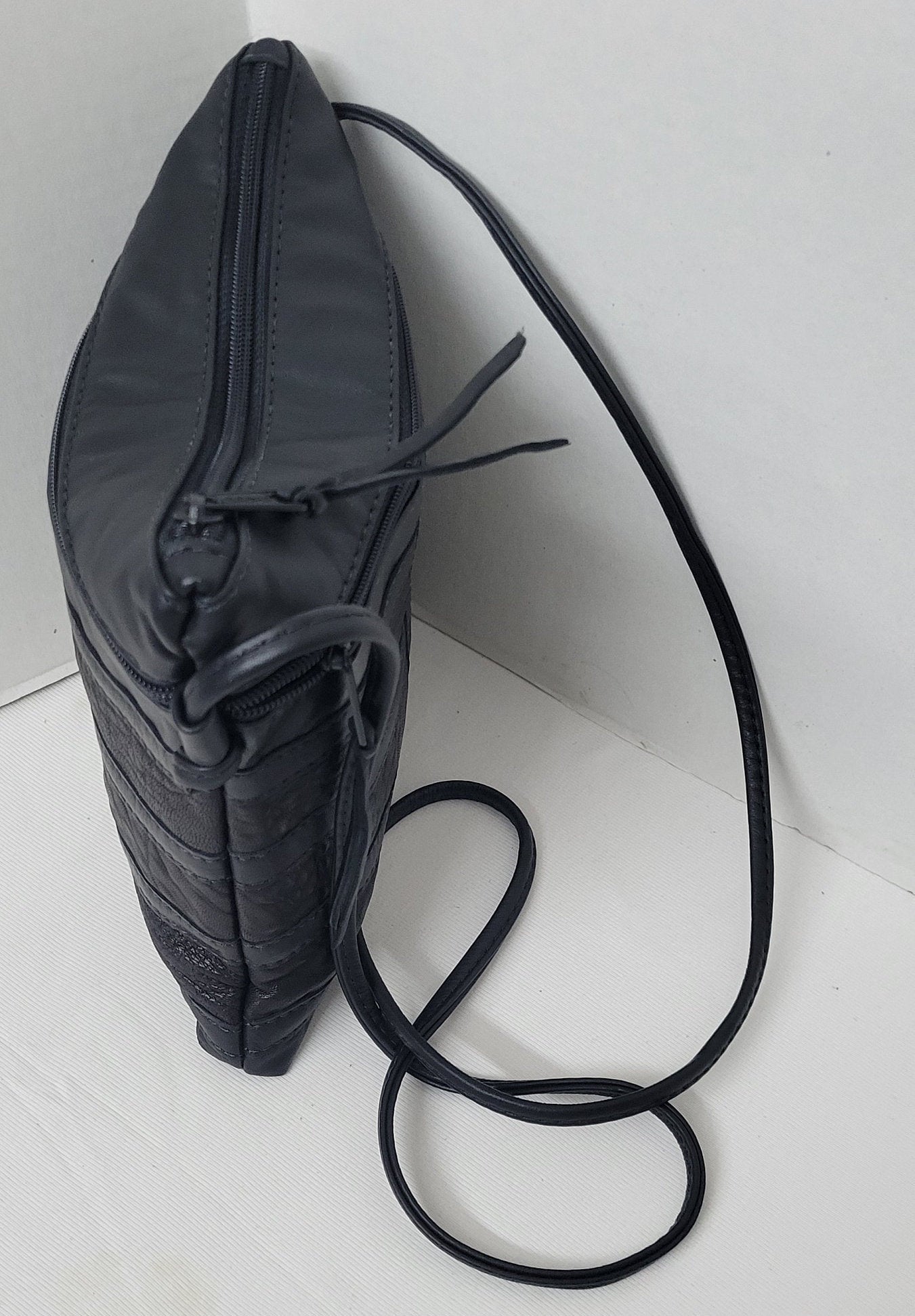 Black Leather Patchwork Crossbody Purse, USA Made