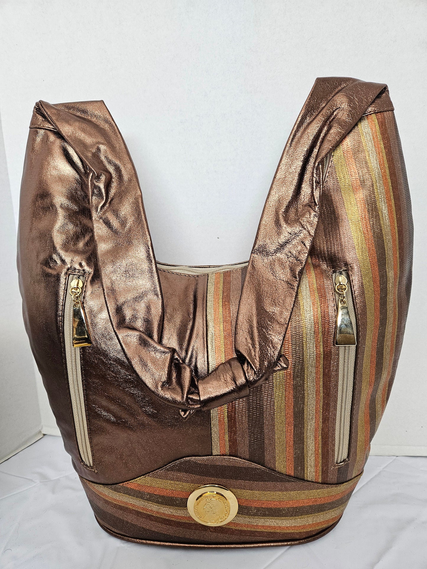 Leather Hobo Handbag Large Shining Bronx with Multi Print Leather! Made in USA!