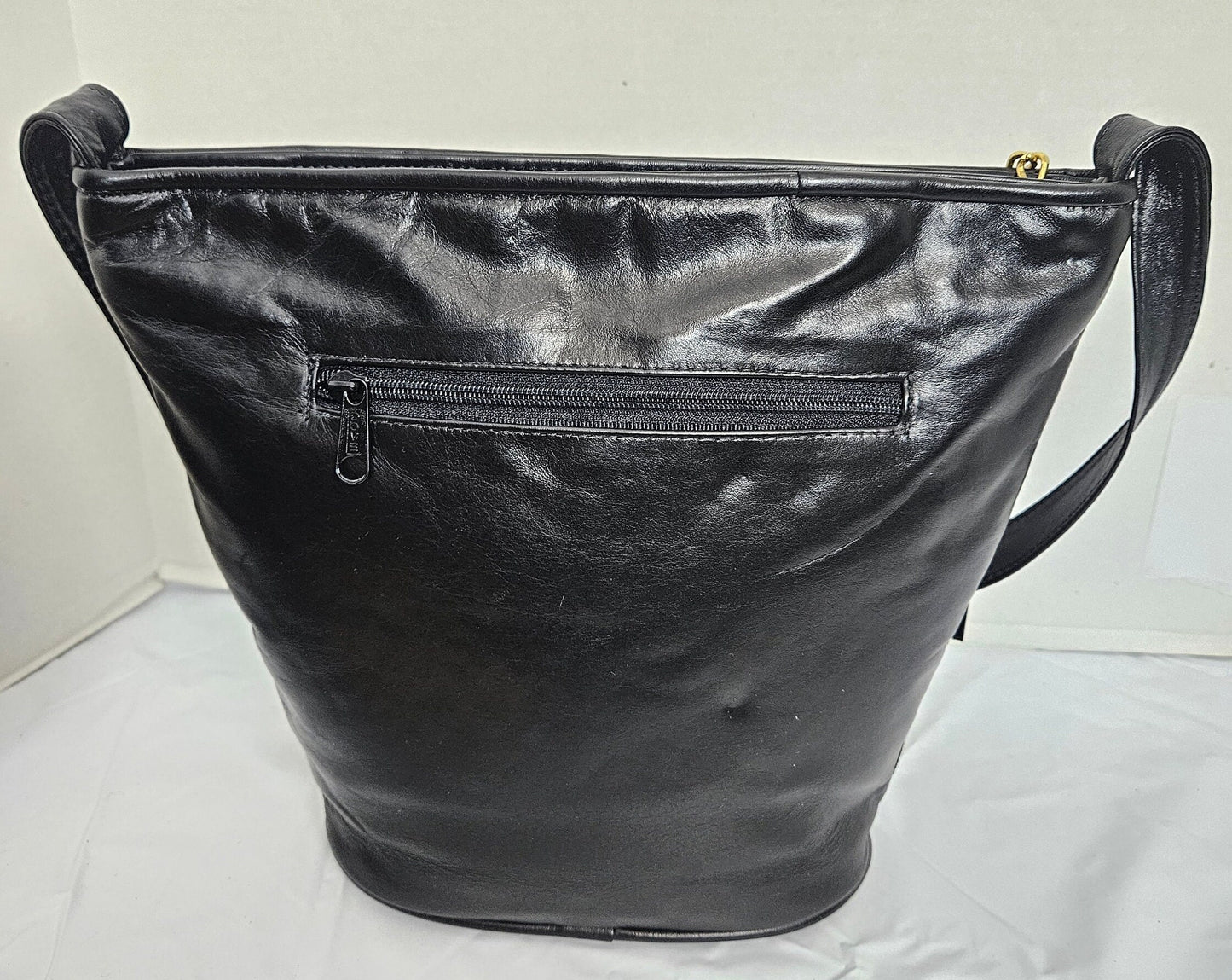 Leather Shoulder Handbag for women.  Black with Patton Stripe Zigzag Design on front side only. Made In USA!