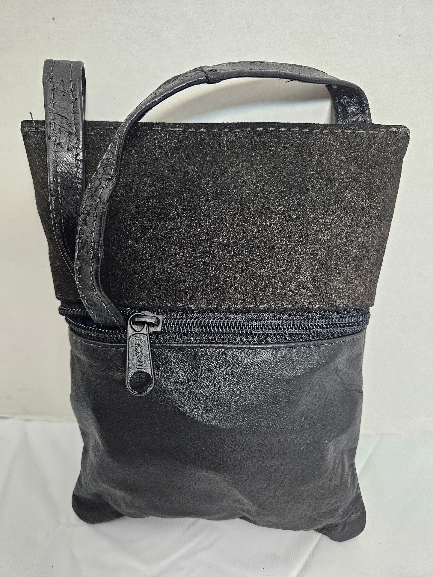Black Patton Leather Travel Crossbody Bag, Handmade USA