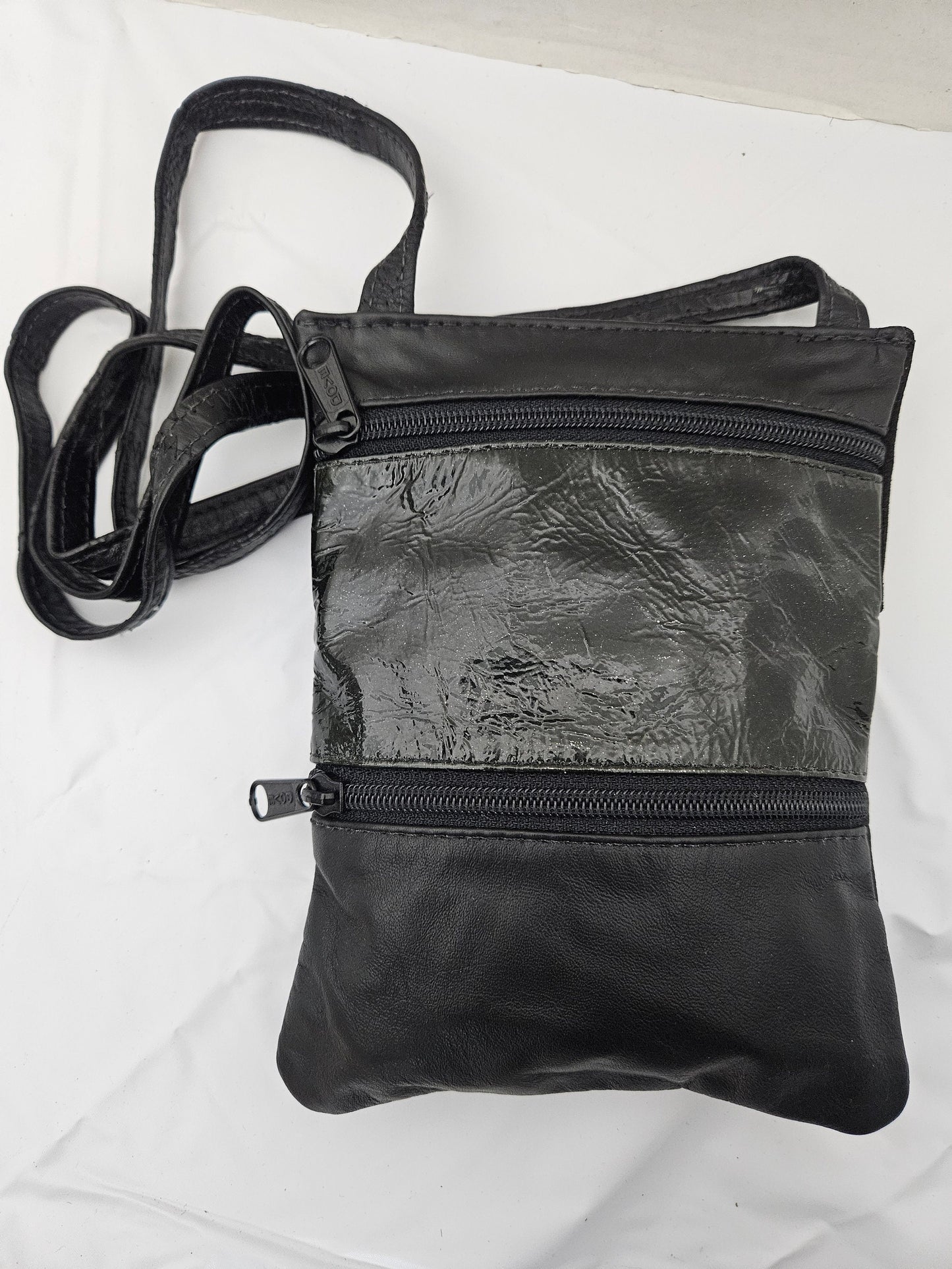 Black with Black Patent Leather Travel bag#TR004B/P.