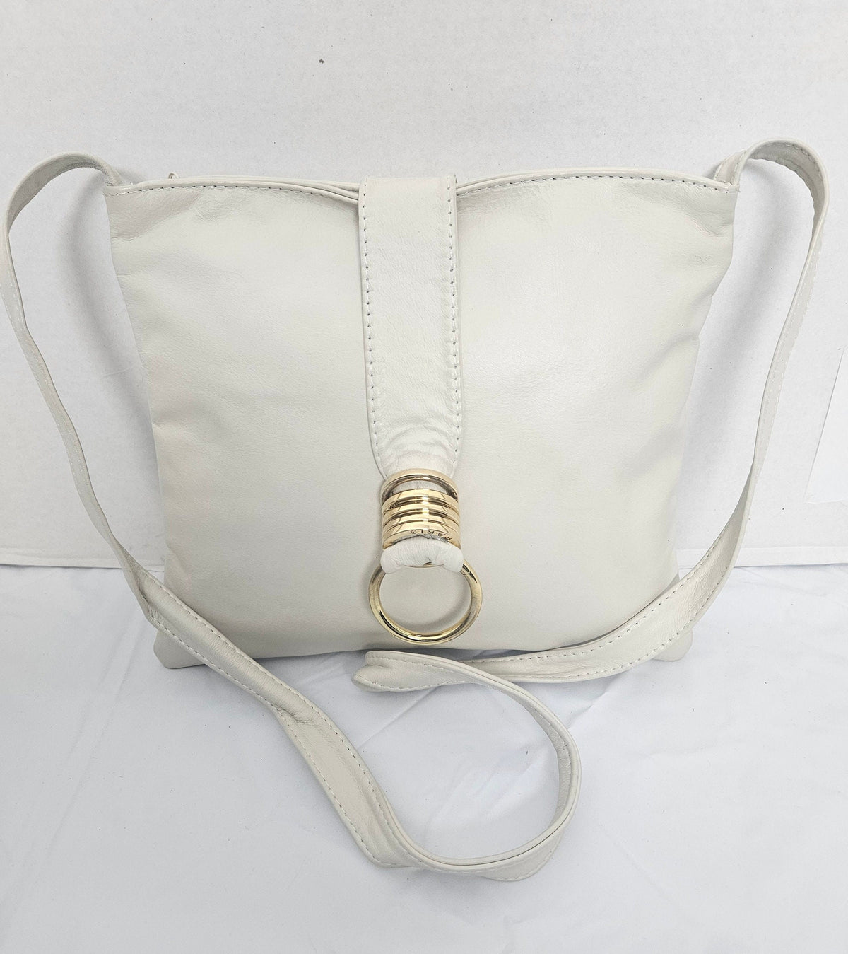 Handmade Leather Crossbody Bag, Gold Ring Detail - USA Made