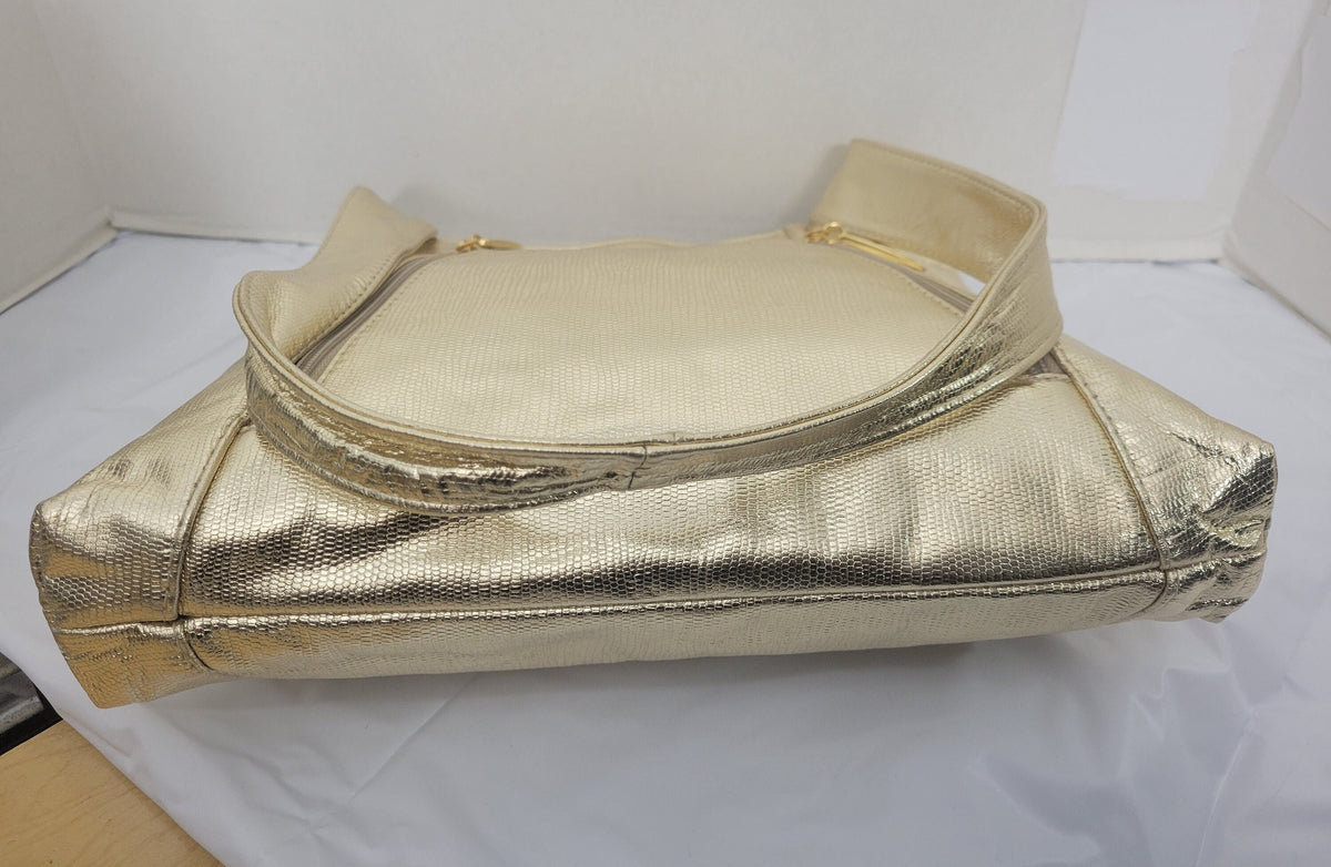 Gold Print Leather Handbag with Pockets - Made in USA