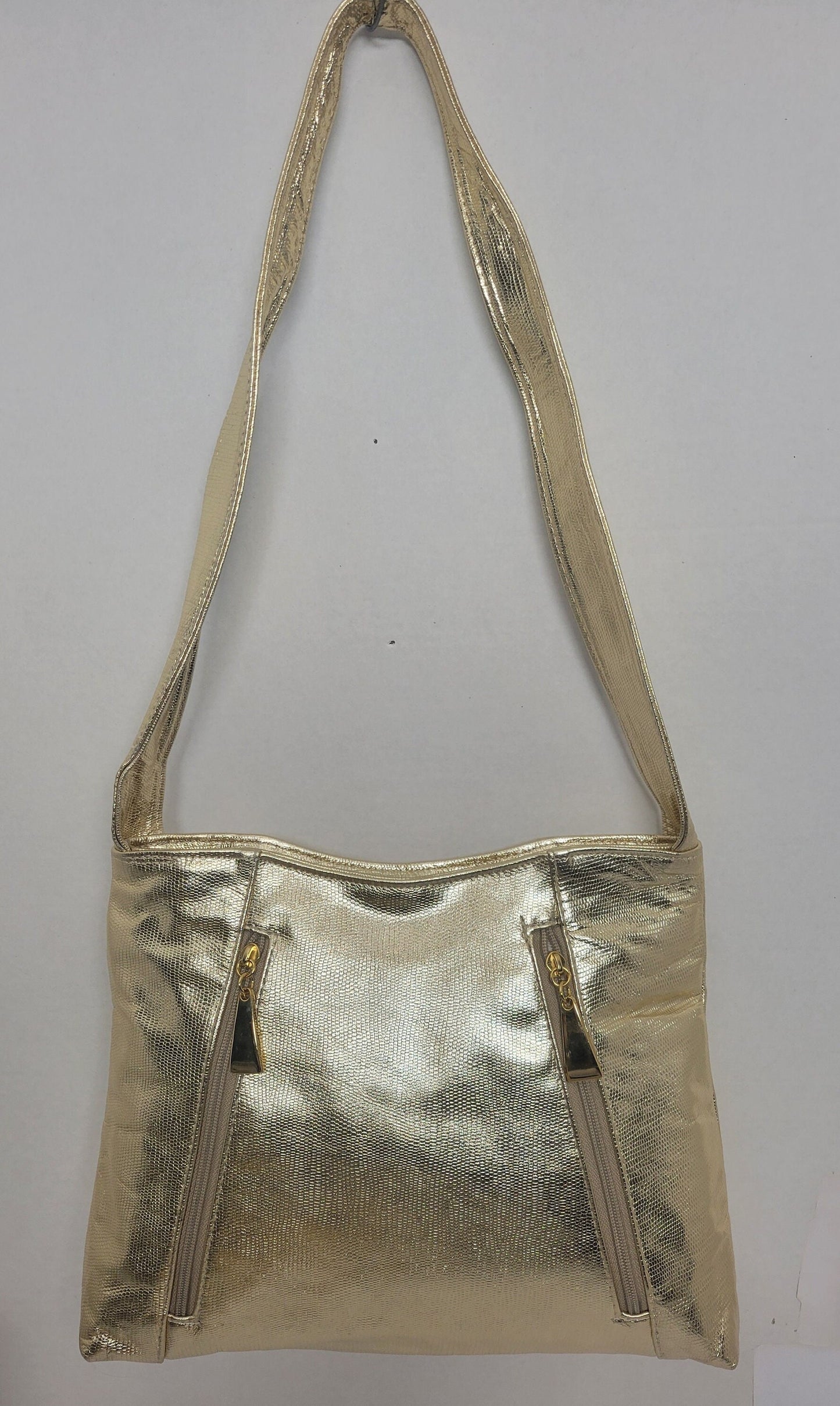 Shinning Gold Print Leather Handbag! Two Left and Right Pockets.TR9044gold/Print.  Made in USA.