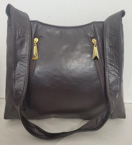 Brown leather handbag! Two left and right pockets. Made in USA.