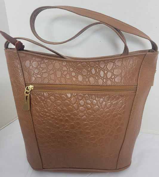 Tejrasila-Beautiful Camel print leather handbag!Good to carry everyday. 3 outside pockets.Made in USA!