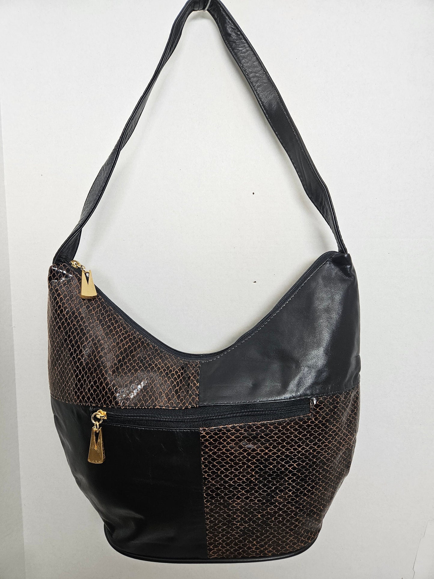 Leather Hobo Black with Brown snake skin Leather handbag for women!Made In USA!