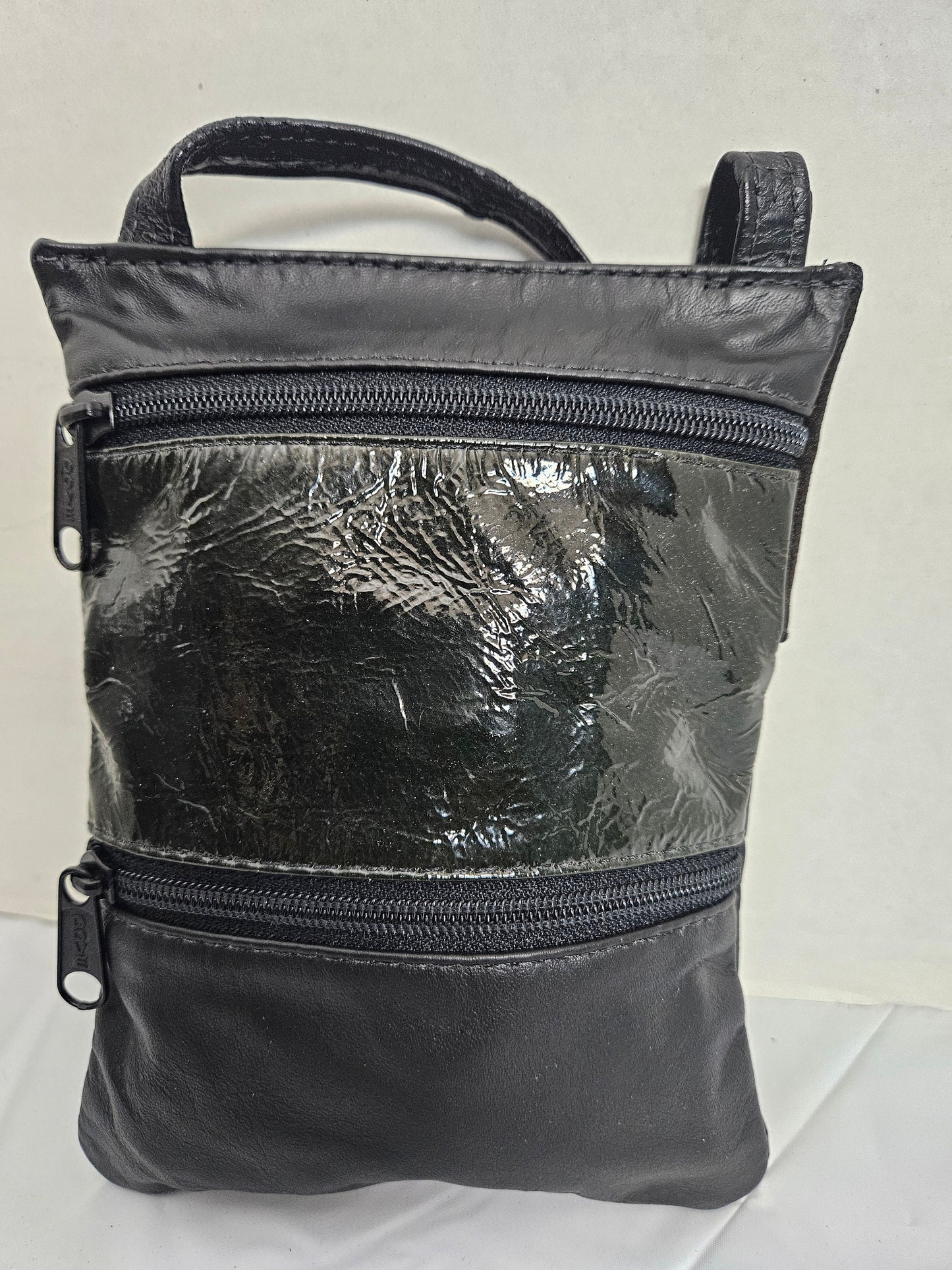 Black with Black Patent Leather Travel bag#TR004B/P.