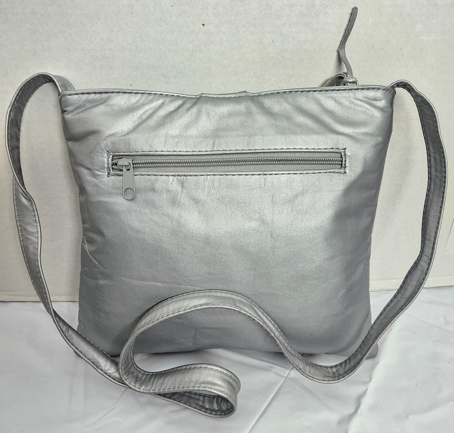 Grey with Silver matel Rings Genuine Leather Handbag for all. Tejrasila-Ring Purse. Made in USA. Design for you.