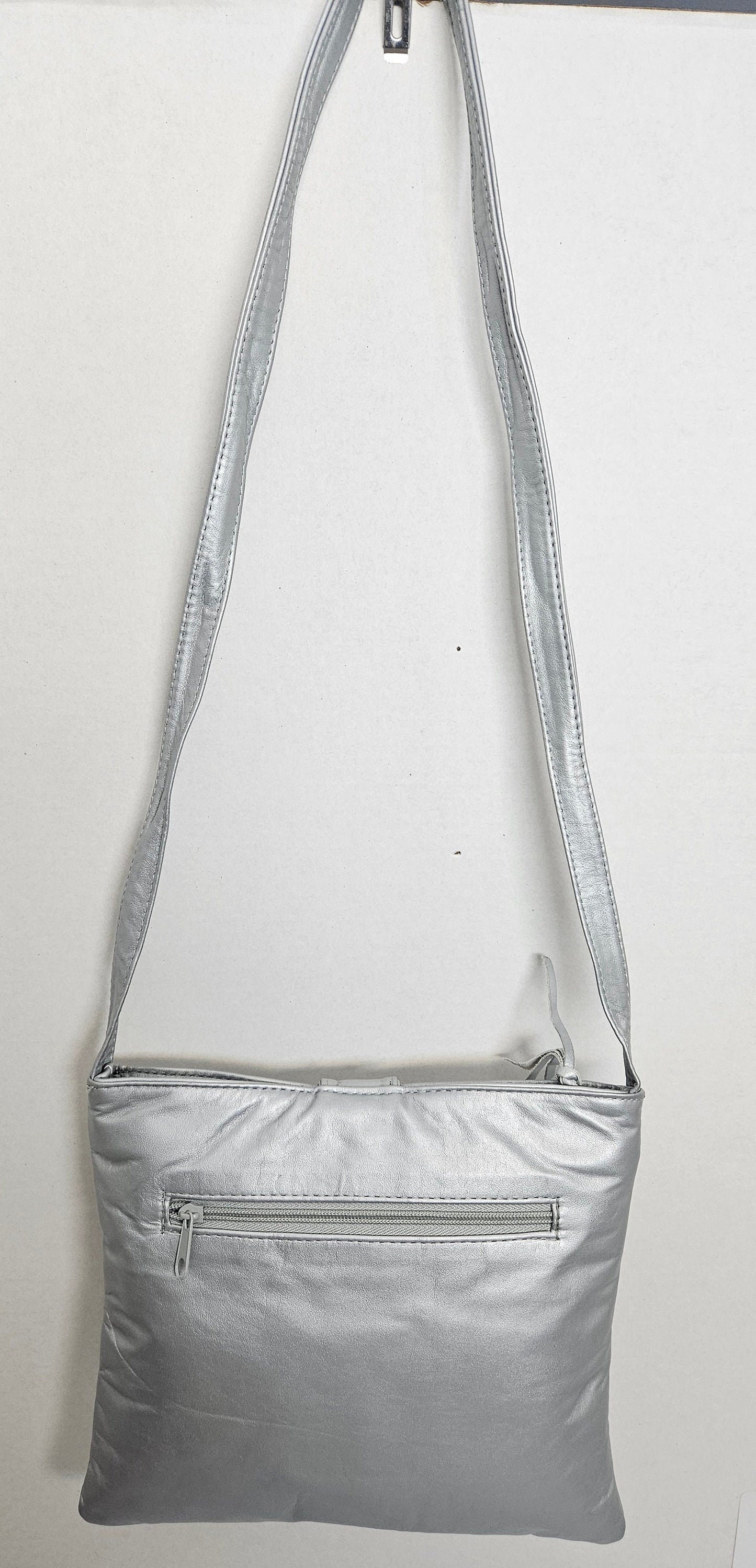 Grey with Silver matel Rings Genuine Leather Handbag for all. Tejrasila-Ring Purse. Made in USA. Design for you.