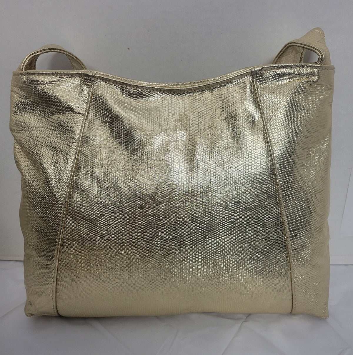 Gold Print Leather Handbag with Pockets - Made in USA