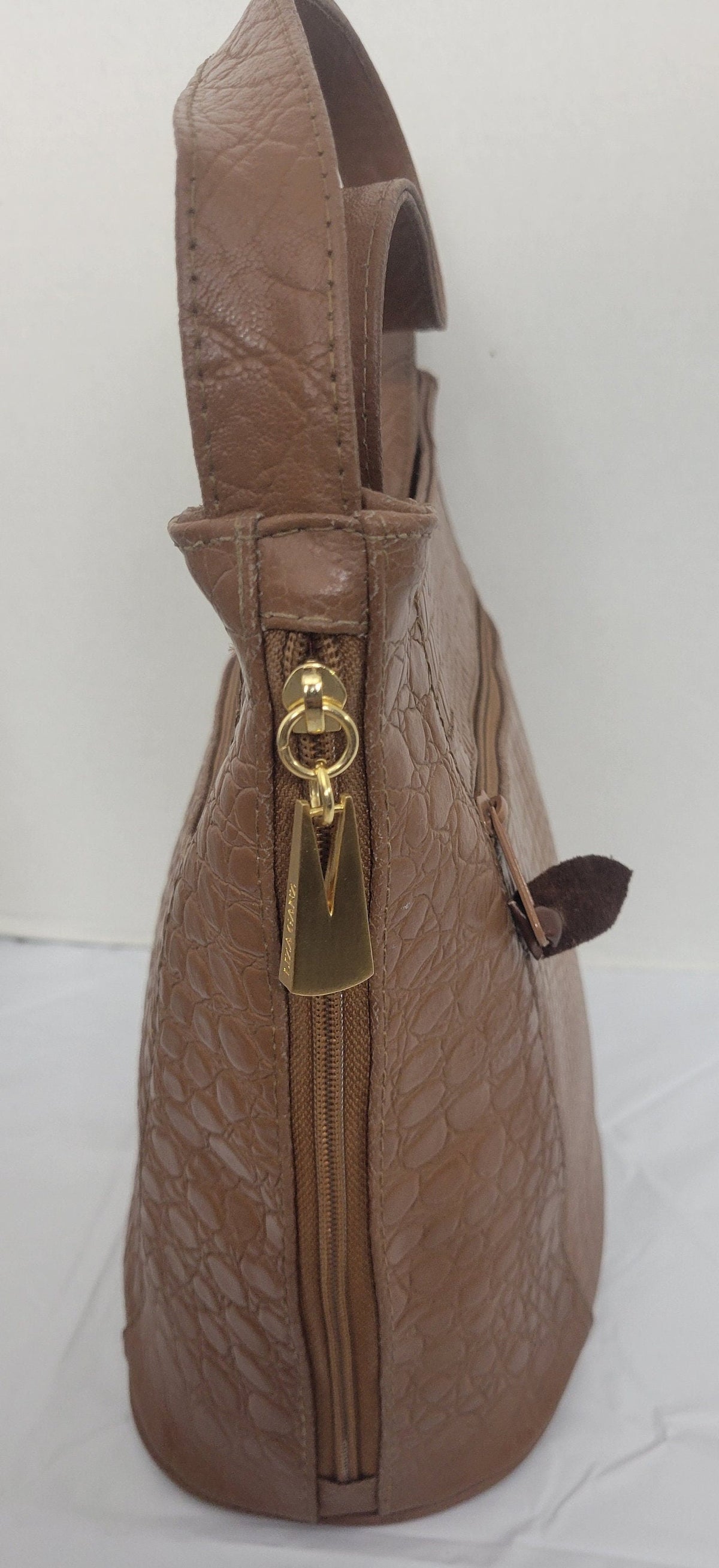 Camel Print Leather Handbag: Everyday Carry, 3 Pockets, Made in USA
