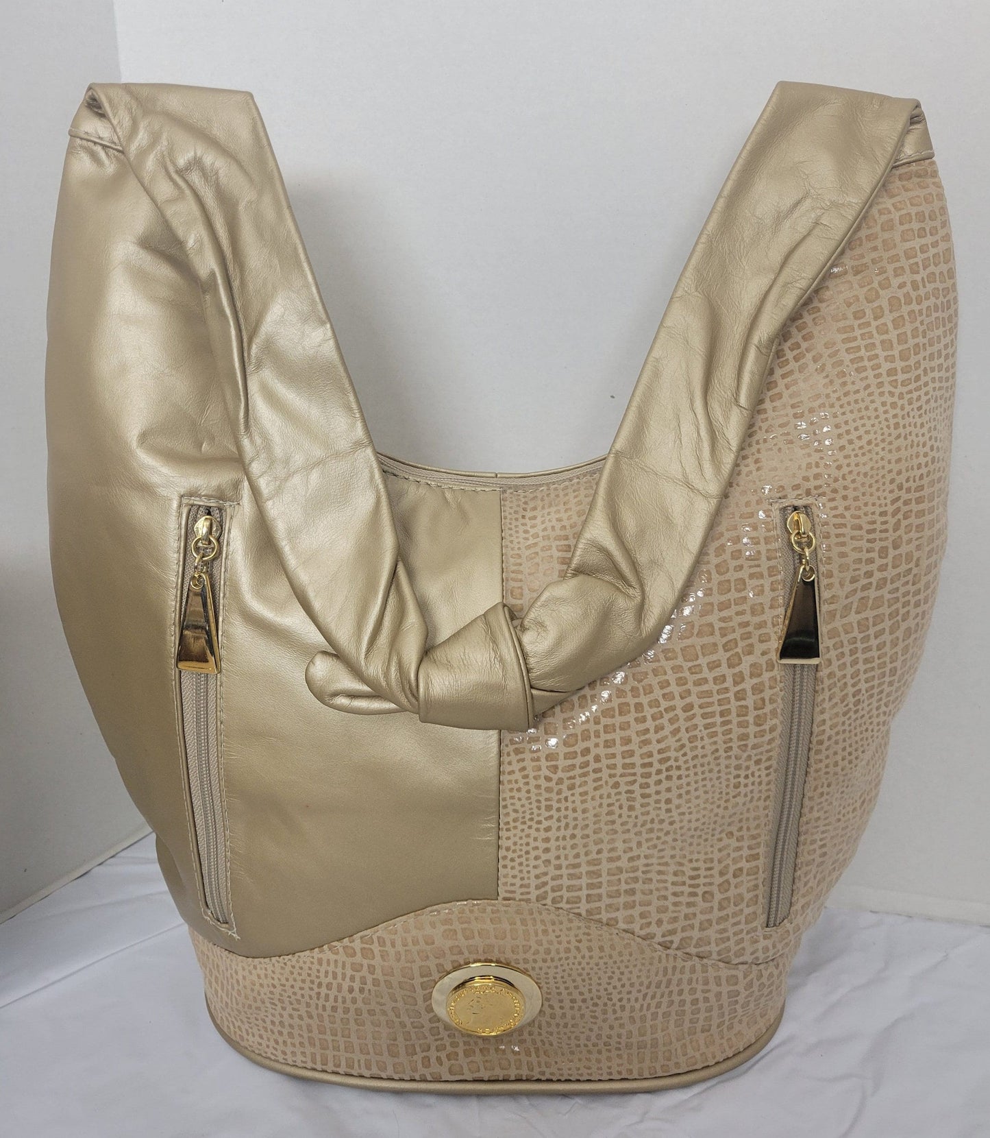 Leather Hobo Handbag Large gold mate with Print Leather! Made in USA!