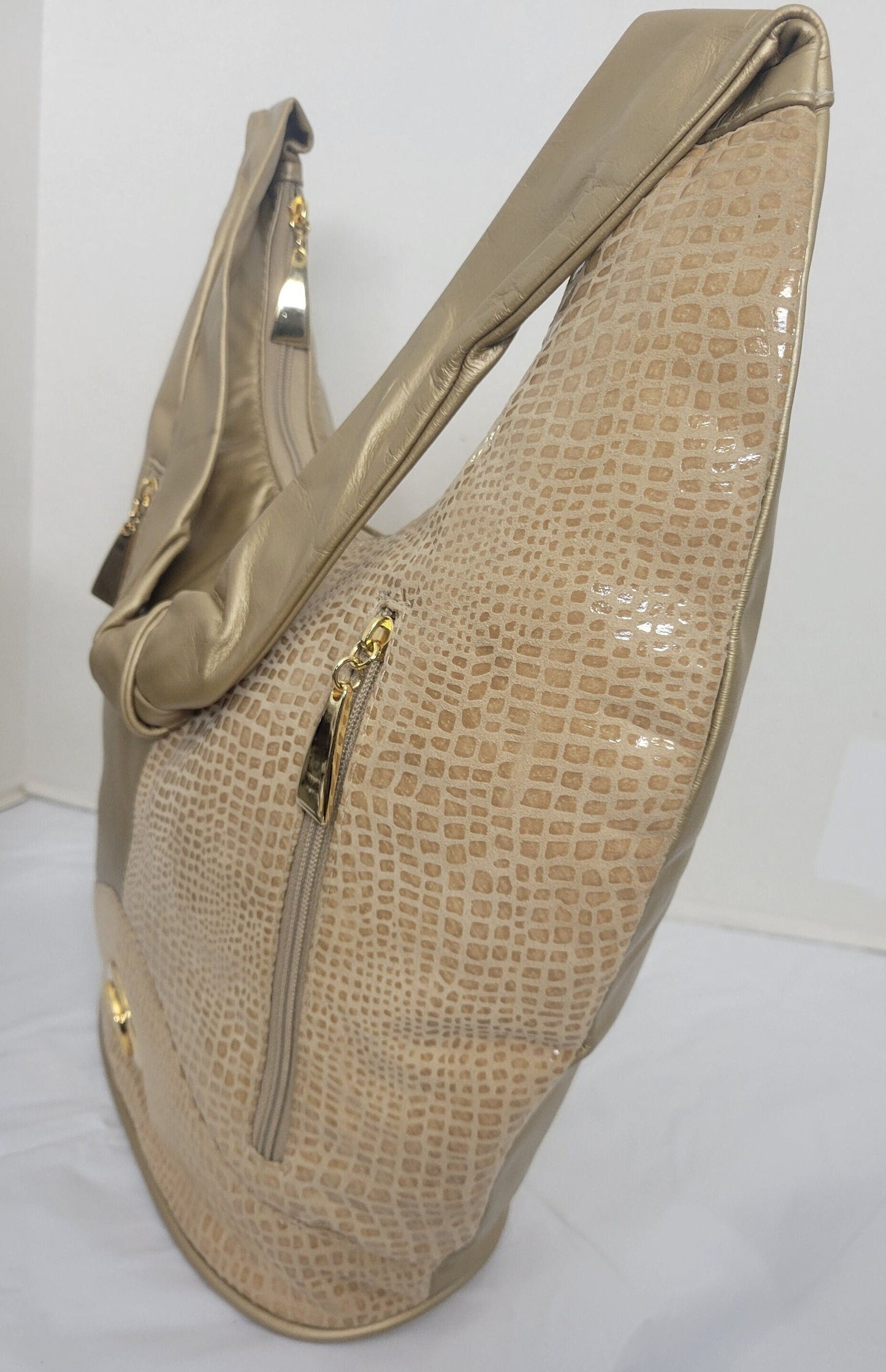 Leather Hobo Handbag Large gold mate with Print Leather! Made in USA!