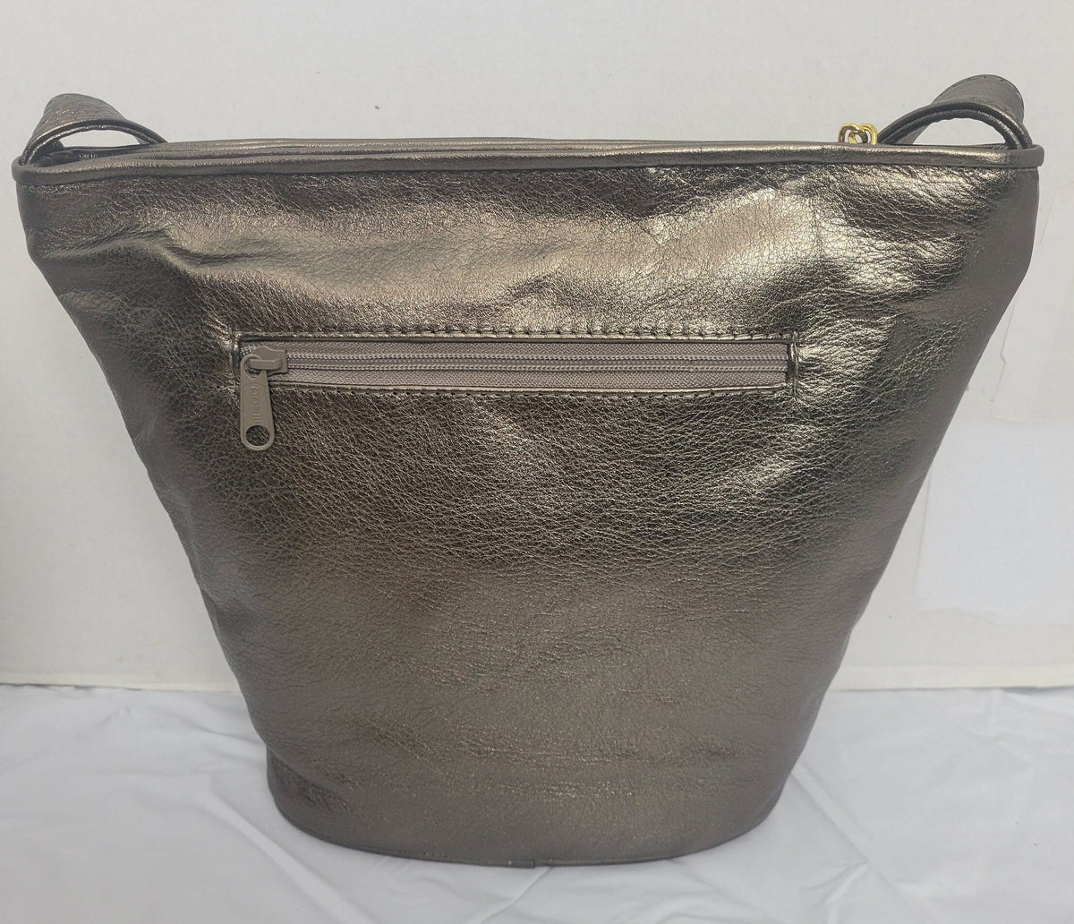 Pewter with Diamond Shape three tone design Leather Shoulder Handbag for women. Zigzag Design on front side only. Made In USA!