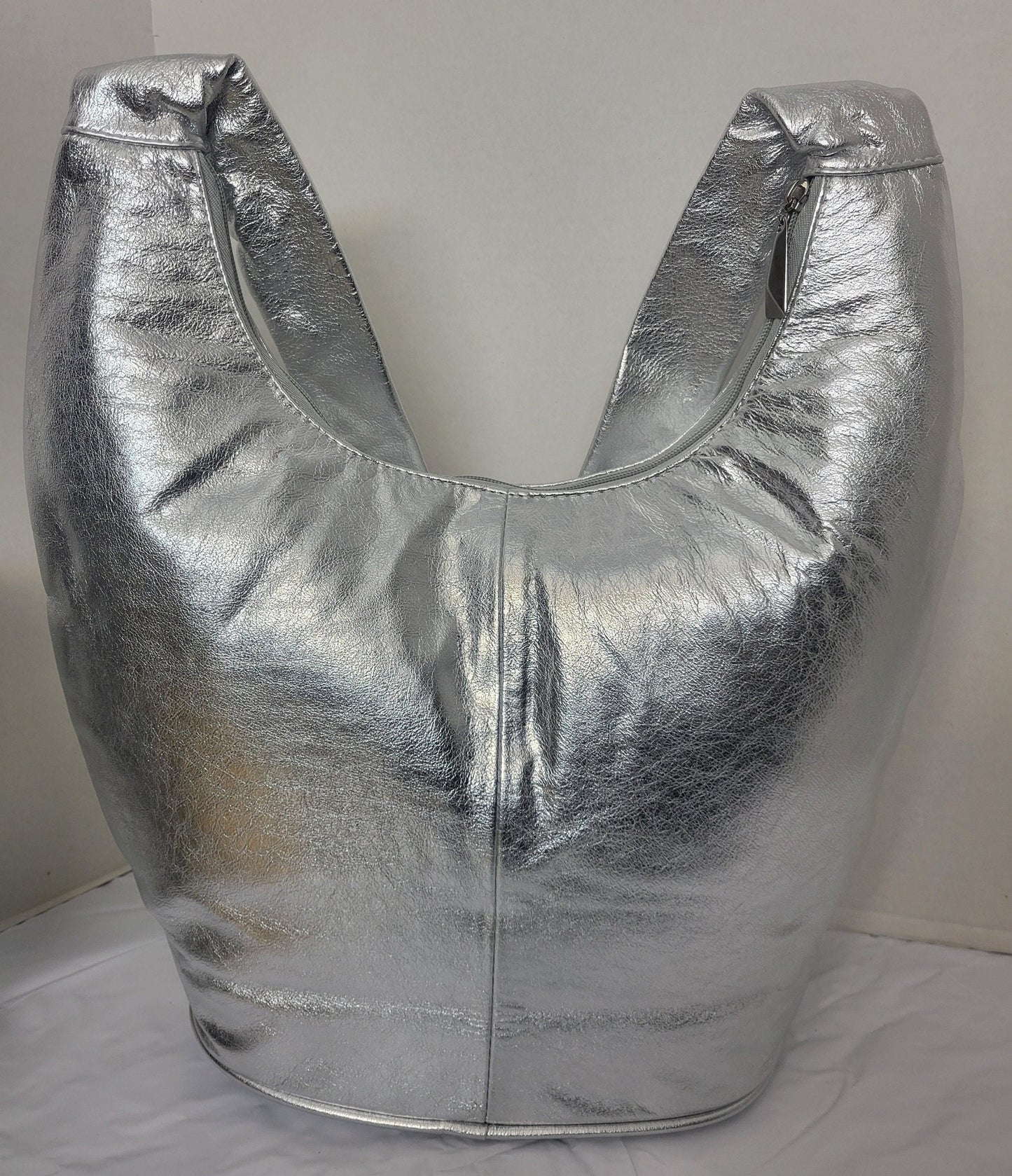 Tejrasila-Shining silver with silver metal G design Hobo genuine leather handbag!