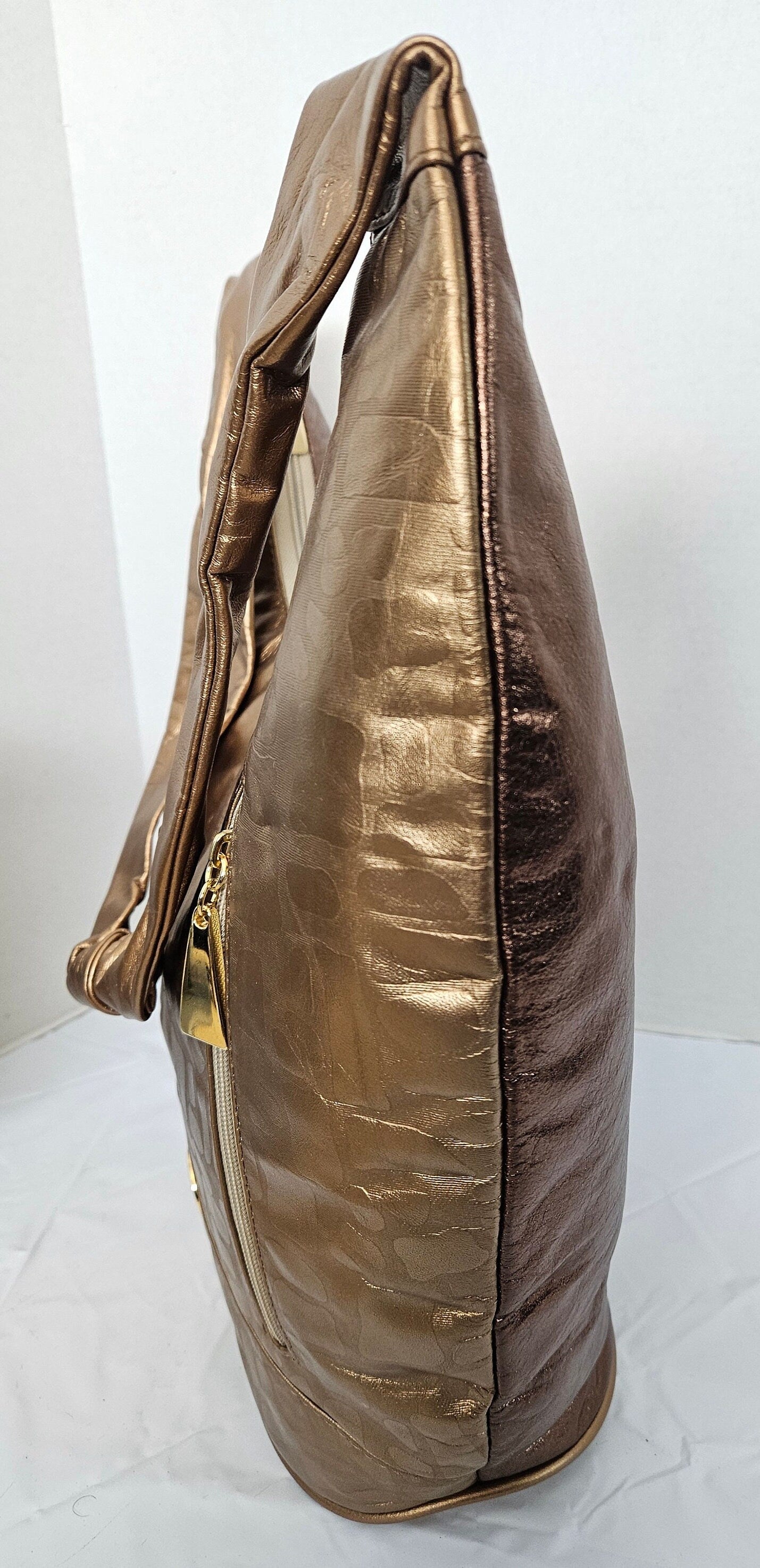 Large Leather Hobo Handbag three combination mate gold with mate gold print shining Bronx Leather! Made in USA!