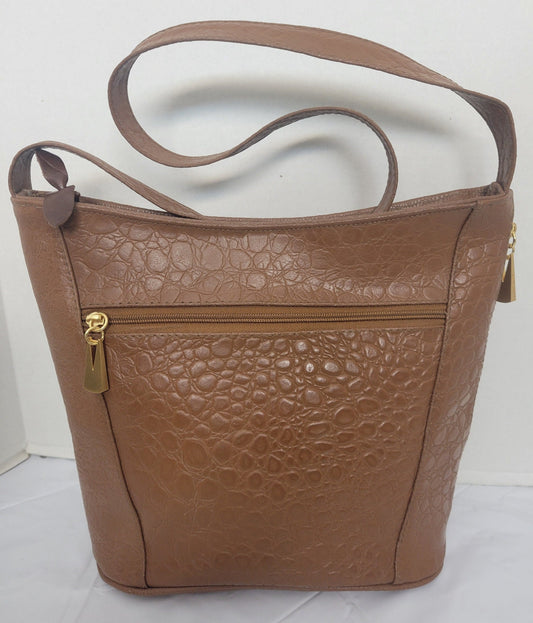 Camel Print Leather Handbag: Everyday Carry, 3 Pockets, Made in USA