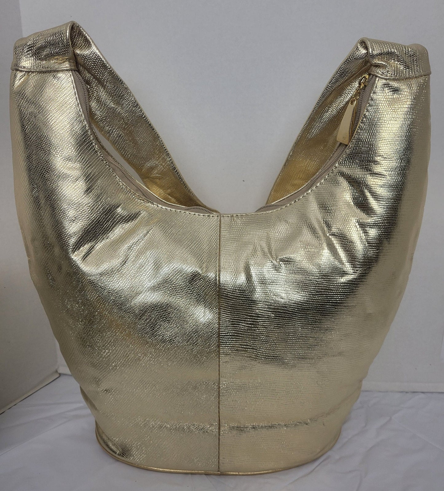 Tejrasila-Shining gold print with gold metal design Hobo genuine leather handbag!