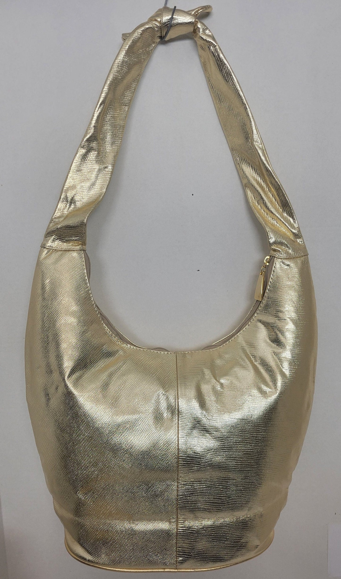 Tejrasila-Shining gold print with gold metal design Hobo genuine leather handbag!